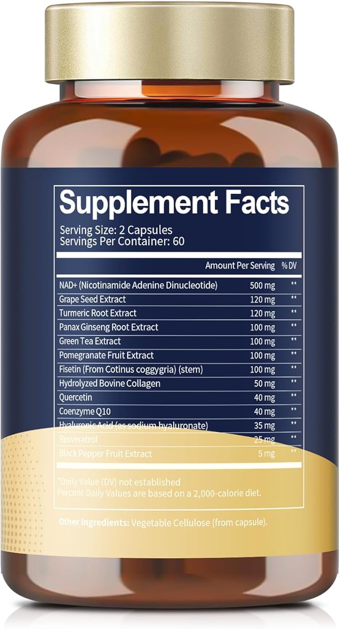 Totaria NAD Supplement for Women Men with nicotinamide riboside resveratrol,Quercetin, Betaine Boost NAD+ Levels NAD Plus Supplement for Anti Aging, Energy, Immune, Focus 120 Capsules