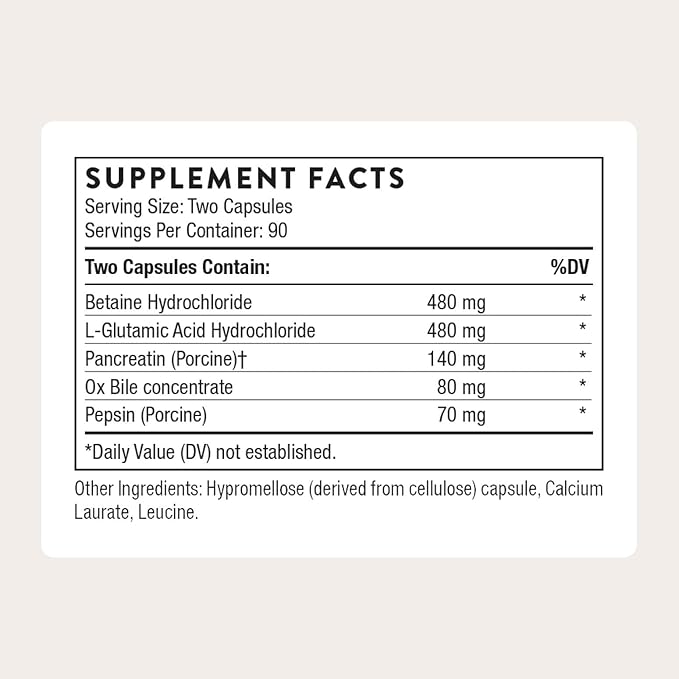 THORNE - Advanced Digestive Enzymes - Supplement with Pepsin, Ox Bile & Pancreatin for Indigestion & Constipation Relief - Minimizes Occasional Gas & Bloating* - Third-Party Certified - 180 Capsules