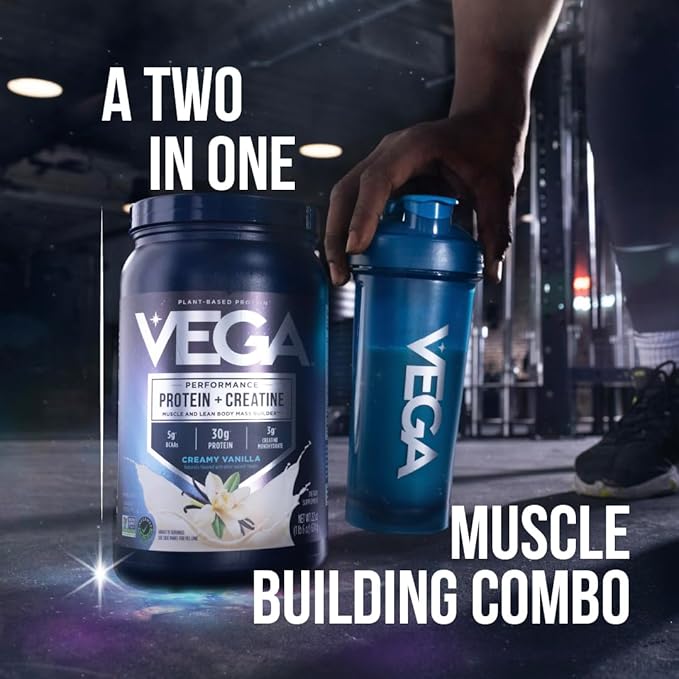 Vega Protein + Creatine - 30g Plant-Based Protein, Chocolate, 20 Servings, 3g Creatine, 5g BCAAs, Vegan, Keto, Gluten Free, Dairy Free, Low Carb, for Muscle Growth & Repair, Drink Mix, 36oz