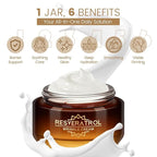 Resveratrol Wrinkle Cream, Anti Aging Face Cream for Women, Promote Firmer Skin & More Even Skin Tone, Lightweight Hydrating Facial Moisturizer, Improves Skin Elasticity, Repairs Damage, 50g/e1.764oz