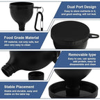 Protein Powder Funnel 4-Pack with Cleaning Brush, 5oz Leak-Proof Containers, Gym Travel Supplement Dispenser, Black White