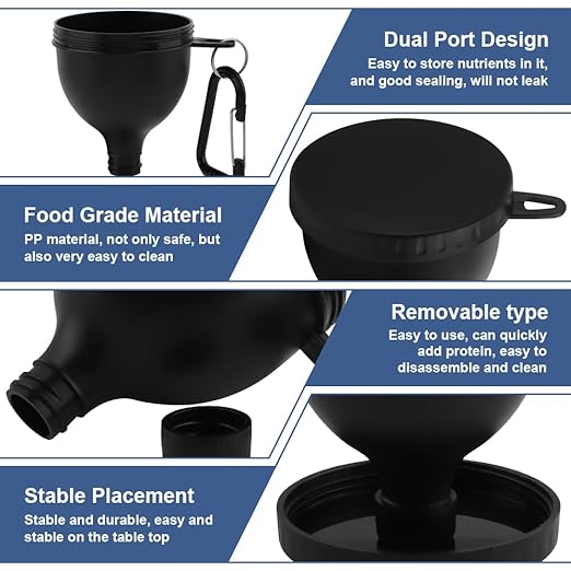 Protein Powder Funnel 4-Pack with Cleaning Brush, 5oz Leak-Proof Containers, Gym Travel Supplement Dispenser, Black White