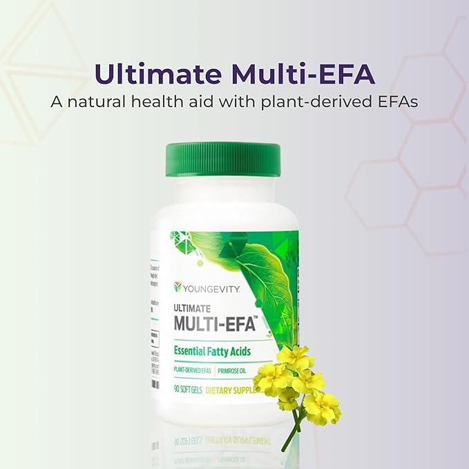Youngevity Ultimate Multi-EFA™ - Plant Based EFA Supplement - No Fish - Small Softgel for Adults and Children, Evening Primrose - 90 Softgels (Pack of 1)