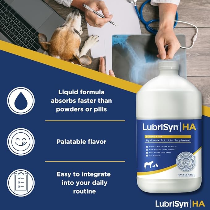 LubriSynHA Hyaluronic Acid Hip & Joint Care Supplement for Dogs, Cats & Horses – Liquid Oral HA for Pets – Joint Support Supplement Promotes Mobility, Flexibility, Cartilage Health & Comfort – 128oz