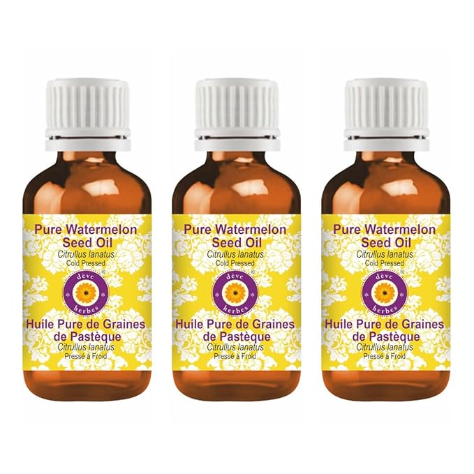 Deve Herbes Pure Watermelon Seed Oil (Citrullus lanatus) Cold Pressed (Pack of Three)100ml X 3 (10 oz)