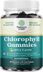Chlorophyll Gummies for Cleanse & Detox Support - Potent Internal Deodorizer Chloropyll Supplements for Body Odor Healthy Skin Immunity & Digestive Support - Vegan Non-GMO & Gluten Free - 60 Count