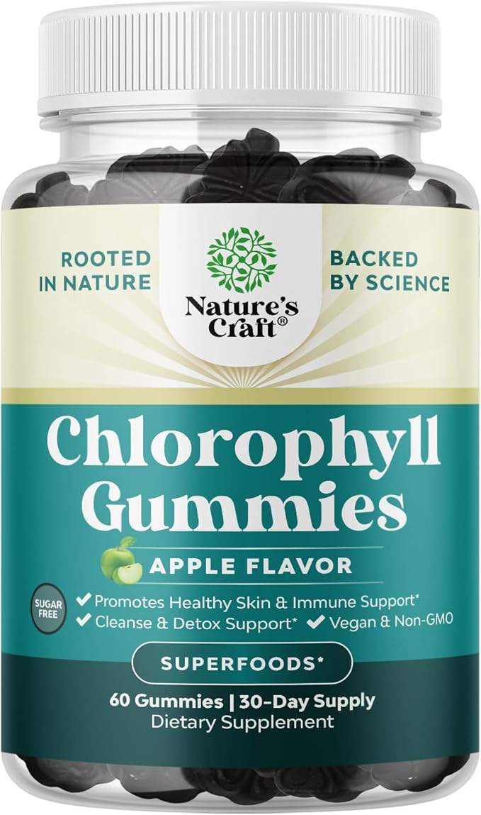 Chlorophyll Gummies for Cleanse & Detox Support - Potent Internal Deodorizer Chloropyll Supplements for Body Odor Healthy Skin Immunity & Digestive Support - Vegan Non-GMO & Gluten Free - 60 Count