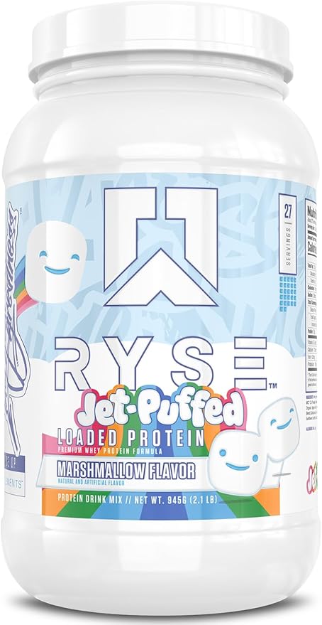 RYSE Loaded Protein Powder - Jet-Puffed Marshmallow - 25g Whey Protein Isolate & Concentrate with Prebiotic Fiber & MCTs - Low Carb, Low Sugar, Digestive-Friendly - 27 Servings / 2 lb Tub