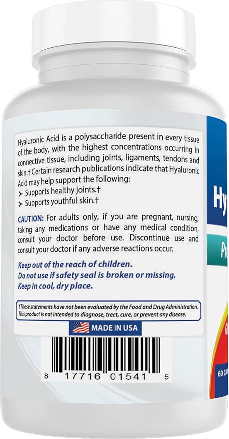 Best Naturals Hyaluronic Acid 100 mg 60 Capsules - Support Healthy Joints and Youthful Skin