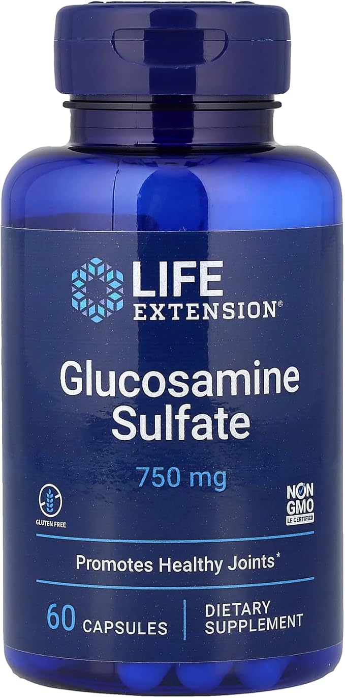 Life Extension Glucosamine Sulfate, 750 mg, Supports Knee Comfort and Joint Health, Gluten-Free, Non-GMO, 60 Capsules