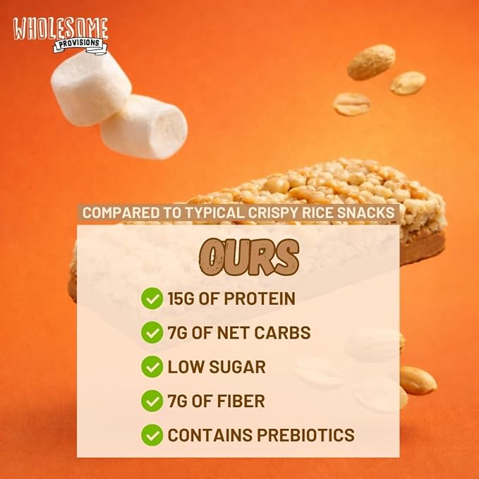 Protein Crispy Rice Treats, 15g Protein, 3g-7g Net Carbs, Low Carb, Fluffy, Soft, Chewy, Gluten Free, High Fiber, Keto-Friendly, No Aftertaste (Fluffy Peanut Butter, 5 Pack)