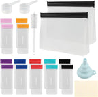 Protein Powder Travel Container Set, 21Pcs Leakproof Powder Dispensers Kit with Funnel, Portable 14pc Single Seal Bags with Labels Spoon and Brush, for Travel Fitness Trip(COLOR:white, black)