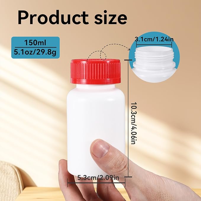 4 Pack Small Empty Plastic Bottles for Pills - Travel Medicine Containers with Lids & Labels, Portable Daily Organizer Storage for Vitamins, Medication Essentials