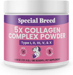 Premium 5X Collagen Powder for Dogs - Types I, II, III, V & X - Skin, Join, Gut & Coat Support - Collagen Powder with Bamboo & Vitamin C, 180 Scoops 4.28 oz
