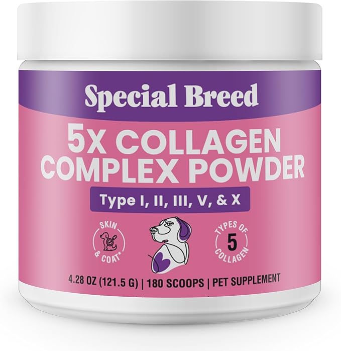 Premium 5X Collagen Powder for Dogs - Types I, II, III, V & X - Skin, Join, Gut & Coat Support - Collagen Powder with Bamboo & Vitamin C, 180 Scoops 4.28 oz