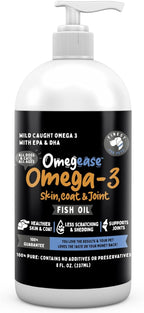 100% Pure Fish Oil for Dogs & Cats (1,545mg Omega 3 per Teaspoon) 8oz. Loaded with EPA & DHA for Joints, Skin & Coat, Itching, Heart & Immune Health. Stronger Than Salmon Oil. Unflavored Omegease.