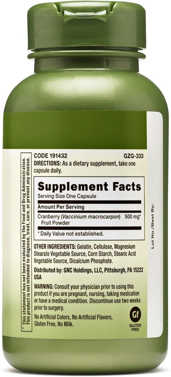 GNC Herbal Plus Whole Herb Cranberry 500mg 100 Capsules