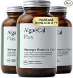 ALGAECAL Organic Red Algae Calcium Supplement for Bone Density & Strength, Vitamin K2 MK7 (100mg), Vitamin D3 (1600 IU), Magnesium (350mg) & Trace Minerals, Easy to Swallow, 120 Veggie Caps, 3 Packs