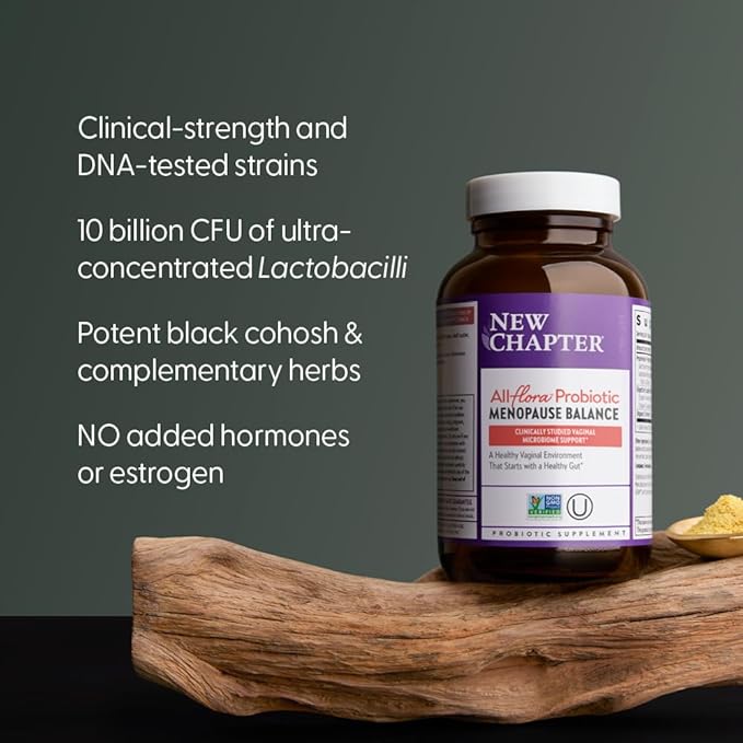 New Chapter All-Flora Probiotic Menopause Balance, Ultra-Concentrated Probiotics for Women with Black Cohosh for Menopause Hot Flashes, 100% Vegan, 30 Vegan Capsules