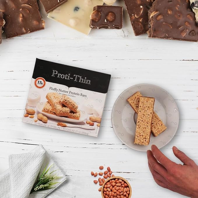 Proti-Thin Fluffy Nutter Protein Bar, 15g Protein, Low Carb Diet Bar, High Fiber Snack Bar, KETO Friendly, Ideal Protein Compatible, Gluten Free, 7 Count Box (6 Boxes - Save 10%)