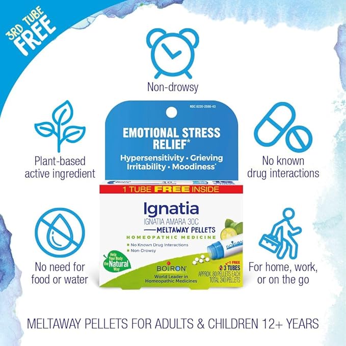 Boiron Ignatia Amara 30C Homeopathic Medicine for Relief from Emotional Stress, Hypersensitivity, Irritability, and Moodiness - (240 Pellets), (Pack of 6)