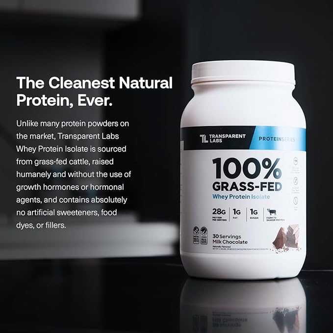 Transparent Labs Grass-Fed Whey Protein Isolate - Naturally Flavored, Gluten Free Whey Protein Powder with 28g of Protein per Serving & 9 Amino Acids - 30 Servings, Chocolate Peanut Butter