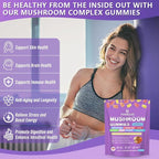 Mushroom Supplement Gummies with Ashwagandha and Lions Mane, Maitake, Turkey Tail, Reishi, Chaga, Shiitake, Cordyceps Nootropic Brain Supplement for Focus, Memory, Immune, Support and Stress Relief