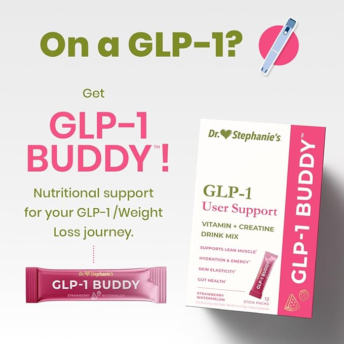 Dr. Stephanie's GLP-1 Buddy Pair with GLP-1 Boosters for Best Results - Digestive Support, Preserve Lean Muscle, Replenish Vitamins - Strawberry Watermelon Drink Mix