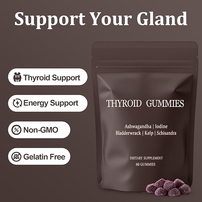 Thyroid Gummies for Women, Selenium Zinc Iodine L-Tyrosine Ashwagandha Gummies, Thyroid Bloom, Body Balance & Support - 60 Count