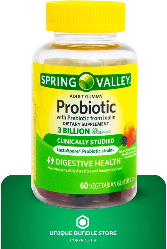 Probiotics Women and Men – 60 Vegetarian Gummies, 3 Billion CFU with Inulin, Digestive Health Supplement, Assorted Peach Strawberry Mixed Berry Flavors (Pack of 1)