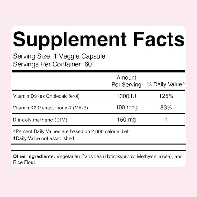 Dr. Colbert, MD Hormone Zone | by Divine Health | 150mg of DIM | 100mcg of Vitamin K2 | 1000IU of Vitamin D3 | 60 Day Supply | 60 Capsules