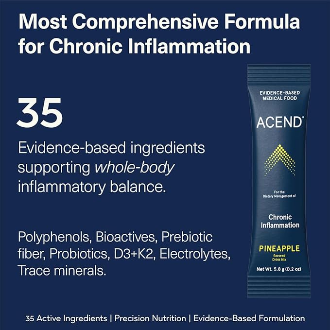 ACEND Advanced Inflammatory Support Powdered Drink Mix | Evidence-Based Polyphenols + Prebiotic Fiber + Probiotics | D3+K2, Minerals & Electrolytes | Non-GMO