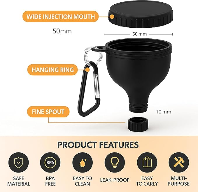 2 Pack Protein Powder Funnel - Protein Powder Travel Container(Black) Protein Powder Container to Go for Workouts, Fitness and Traveling(50ml)