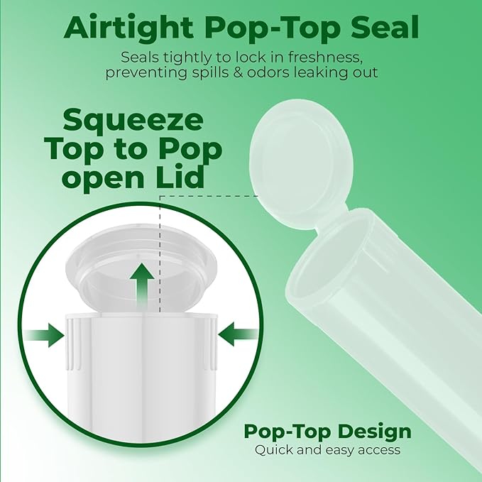 Kopperko Travel Medicine Container (116mm, 4.6 Inch 100-Pack) | Child Resistant Plastic Storage Tube | Mini Storage Tube for Spices | Airtight, UV Resistant & Waterproof (Clear Plastic)