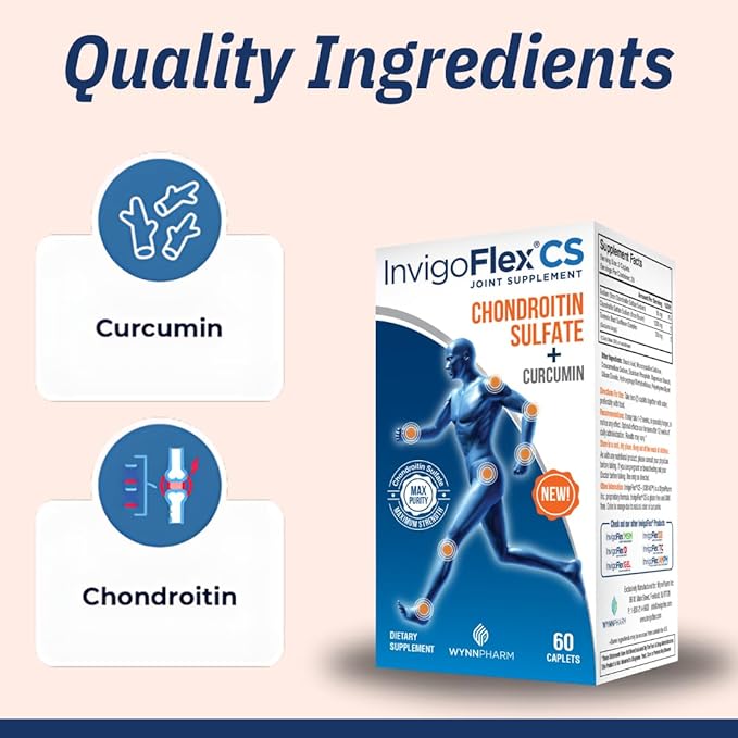 INVIGOFLEX Chondroitin Sulfate with Turmeric Curcumin Non GMO for Knee, Hand, Back & Hip Premium Joint Supplement CS - 2 Pack