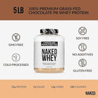 NAKED Whey Chocolate Peanut Butter Grass Fed Whey Protein Powder, No GMO, No Soy, and Gluten Free, Aid Growth and Recovery - 52 Servings