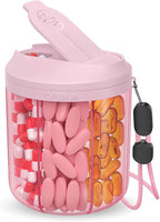 Hionxmga Pill Dispenser with 7 Large Compartments, Pill Bottle Organizer for Travel, Supplement Organizer with Anti-Mixing Design, Pink