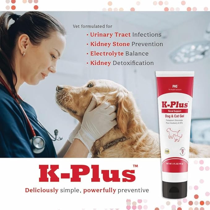 K-Plus Potassium Gluconate Renal Gel Plus Cranberry and EPA for Dogs and Cats - Veterinarian Approved Renal Supplement - Supports Potassium Balance - (6 Pack, Gel)