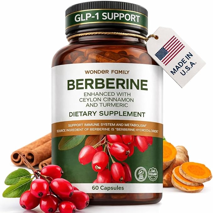 Berberine 500 mg GLP-1 Weight Loss Supplement – Berberine HCl with Ceylon Cinnamon, Probiotics, Vitamin D3 & K2 – Glucose Metabolism & Appetite Support – 1 Pack - 60 Capsules