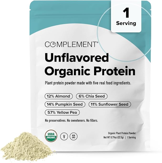 Complement Vegan Unflavored Protein Powder - Organic Protein Low Carb, Low Calorie, Sugar Free, Soy Free, Non-GMO, Gluten Free - 15g Yellow Pea, Pumpkin Seed Protein Powder (1 Serving)