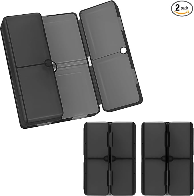 FYY Daily Pill Organizer,2 Pcs 7 Compartments Portable Pill Case Travel Pill Organizer,[Folding Design] Pill Box for Purse Pocket to Hold Vitamins,Cod Liver Oil,Supplements and Medication-Clear Black