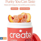 Create Creatine Monohydrate Gummies for Men & Women, Boost Focus, Strength, and Endurance, Anti-Melting Formula, Vegan, Gluten-Free, Non-GMO, 1.5g of Creatine per Gummy (Sour Peach)