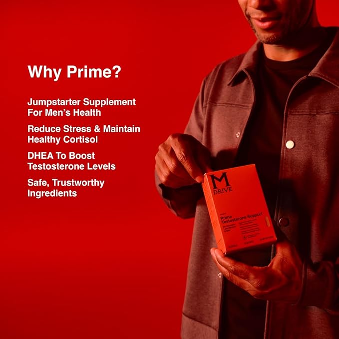 Mdrive Prime - Men's T-Support Supplement, Max Energy, Focus & Lean Muscle, KSM-66 Ashwagandha, S7 Nitric Oxide Booster, Bioperine and DHEA,15 Servings, 30 Count