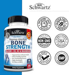 BioSchwartz Bone Strength Supplement - Gentle Non-Constipating Bone Health Supplement for Women & Men with 9-in-1 Complex with Calcium Magnesium Zinc D3 K2 & More - 3rd Party Tested - 2 Months