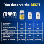 MOM NUTRIX Probiotic for Women - Vaginal, Gut, UT, pH Balance, Feminine & Digestive Health - Prebiotics with Probiotics, Cranberry, D-mannose - Bifidobacterium and Lactobacillus - 120 Capsules