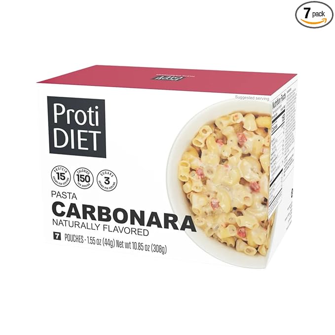 ProtiDIET High Protein Carbonara Pasta – 15g Protein, 7 Pouches - Balanced High Protein Meal Replacement for Everyday Wellness