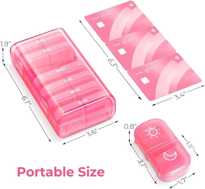 AUVON XL Weekly Pill Organizer 2 Times a Day, AM PM Pill Case with One-Side Large Opening for Easy to Use, Pill Box 7 Day Travel Medication Organizer for Medications, Vitamins, Fish Oils, Supplements