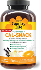 Country Life Cal-Snack - Chewable Calcium Magnesium Supplement wafers with Vitamin D3, Easy to Digest, Vanilla Orange Flavor, Dietary Supplement