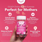 Prenatal Gummies with Choline & DHA - Preconception, Pregnancy & Postnatal Vitamins for Women - Choline 250mg + DHA 150mg - Vegan, Sugar-Free, Non-GMO