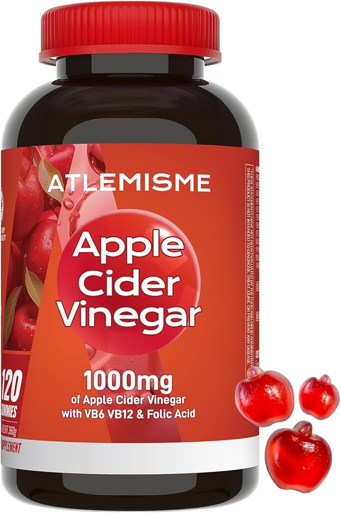 Apple Cider Vinegar Gummies, 120 Count (2 Months), Max Strength 1000mg with B Vitamins & Antioxidants Supports Digestion, Metabolism & Immune Health Vitamin B12, B6, Vegan, Non-GMO